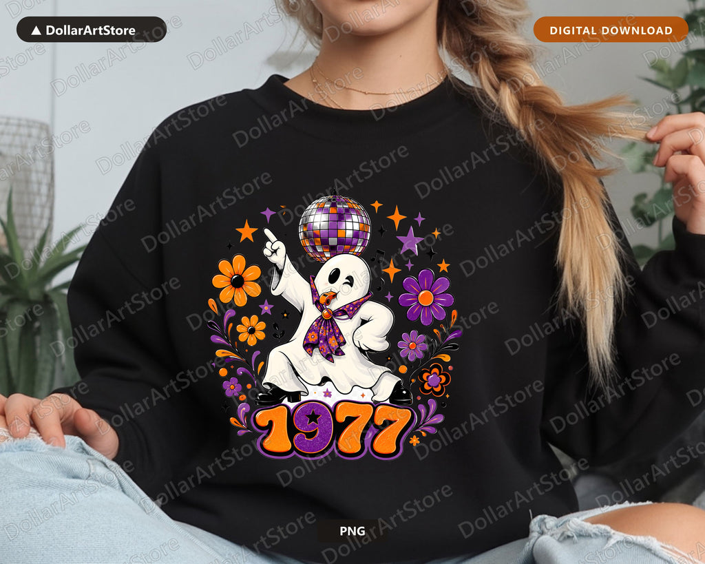 Retro Disco Ghost PNG, Sublimation Design, Halloween Shirt Design Digital Download