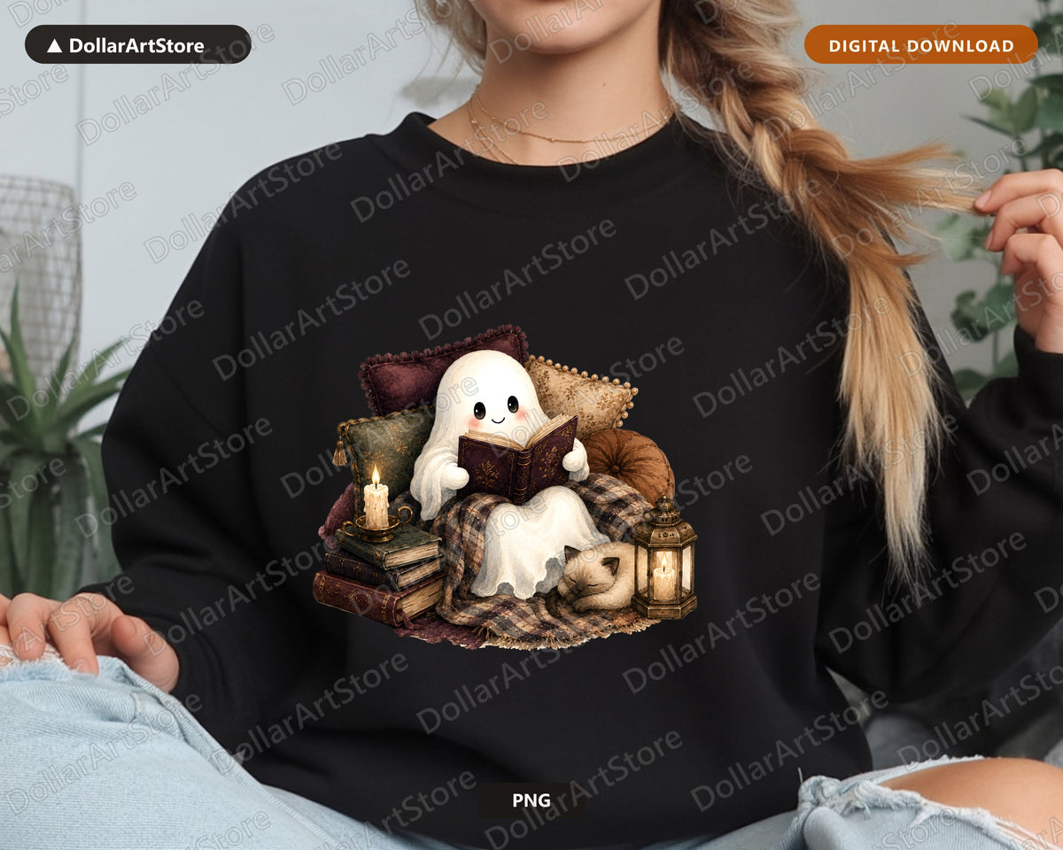 Bookish Ghost PNG, Sublimation Design, Shirt & Tumbler Digital Download