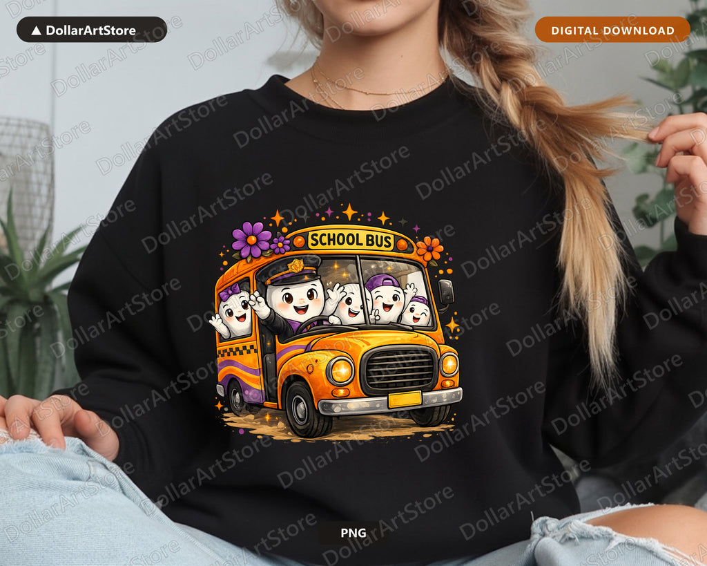 Cute Halloween Ghost School Bus PNG, Sublimation Design, Shirt & Tumbler
