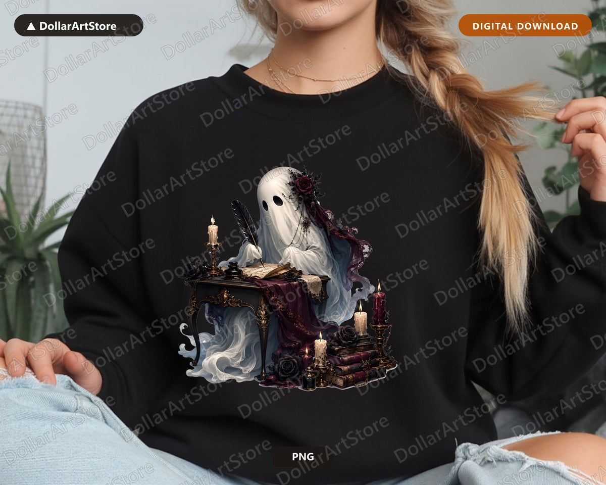Bookish Ghost PNG, Gothic Dark Romance Sublimation Design, Digital Download