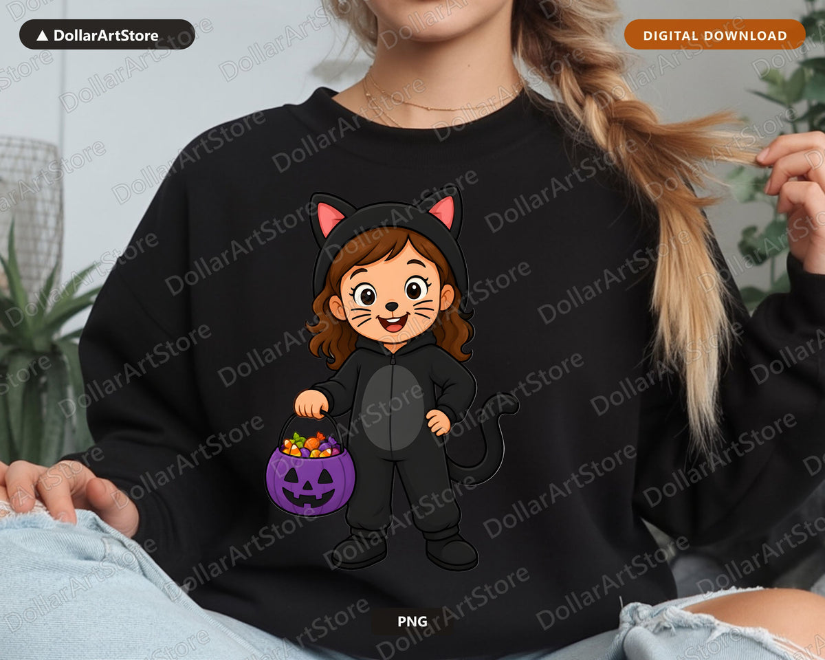 Cute Cat Costume Kid PNG, Halloween Shirt Design Digital Download