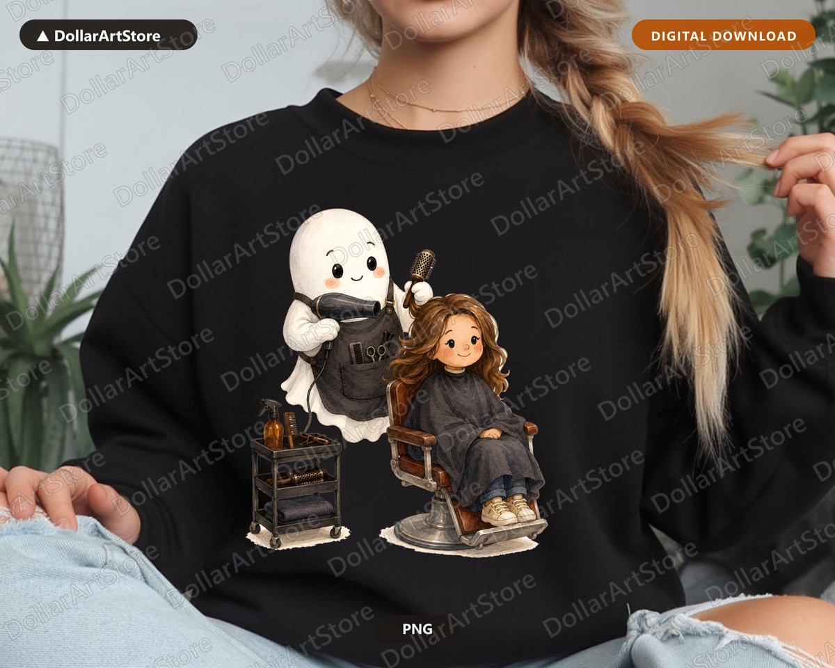 Cute Ghost Hairstylist PNG, Sublimation Design, Shirt Design Digital Download