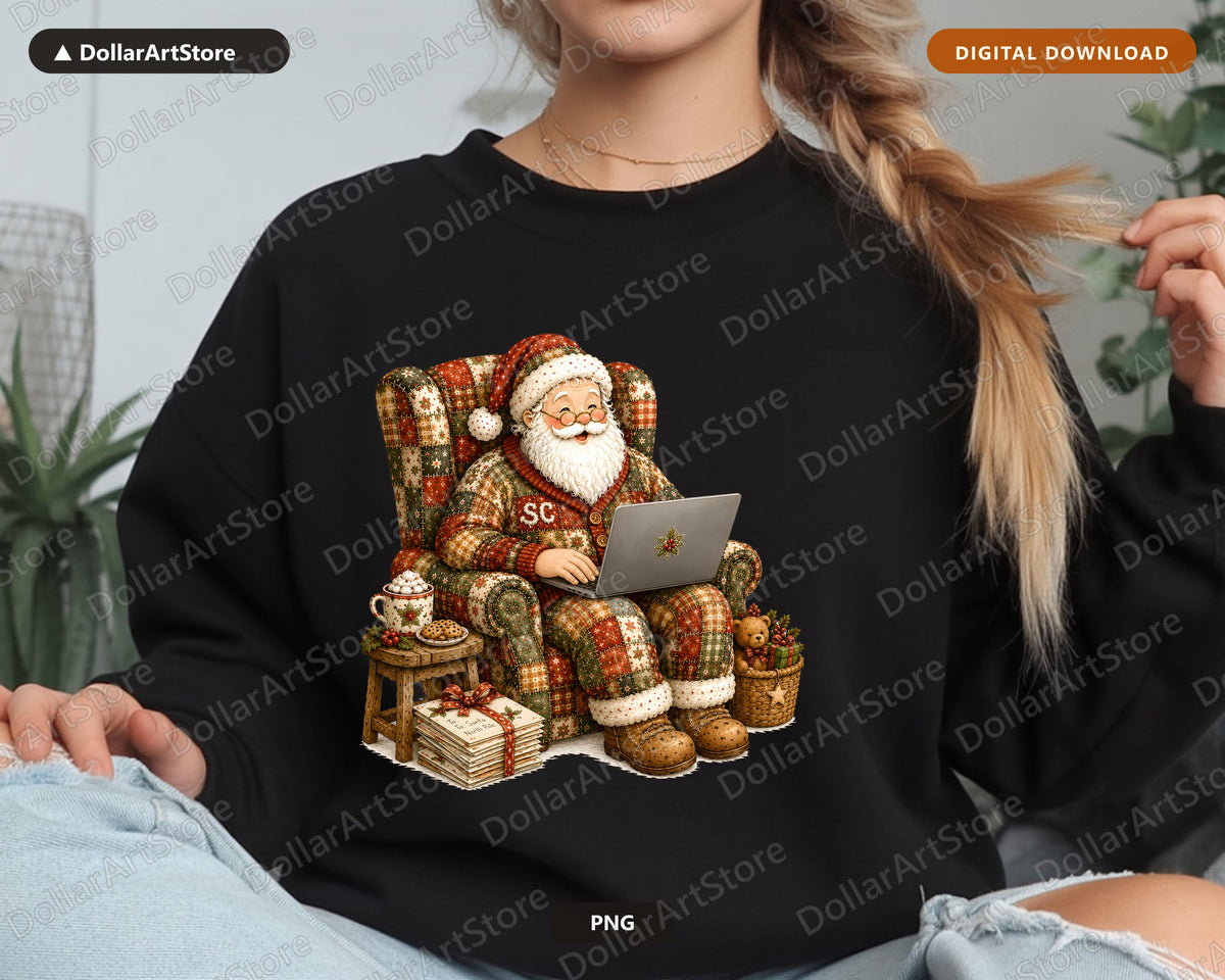 Santa Patchwork PNG, Sublimation Design, Christmas Shirt Design Digital Download