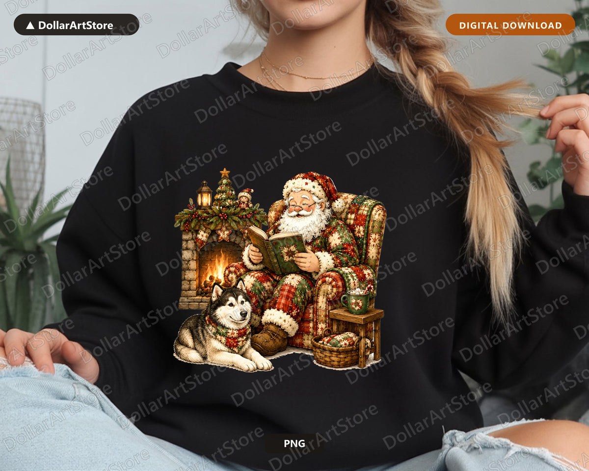 Santa Patchwork PNG, Christmas Shirt Design, Sublimation Digital Download