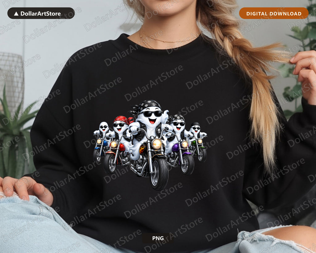 Cute Biker Ghost PNG, Halloween Sublimation Design, Shirt Design Digital Download