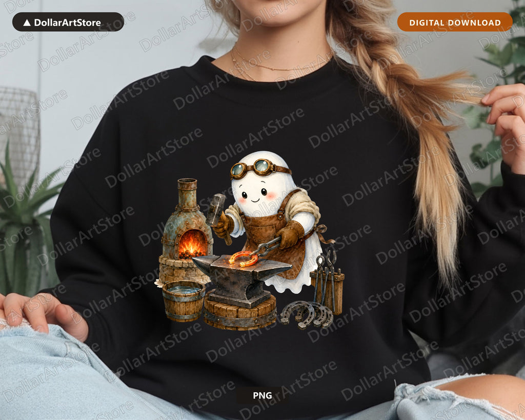 Steampunk Ghost Blacksmith PNG, Western Design, Sublimation Digital Download