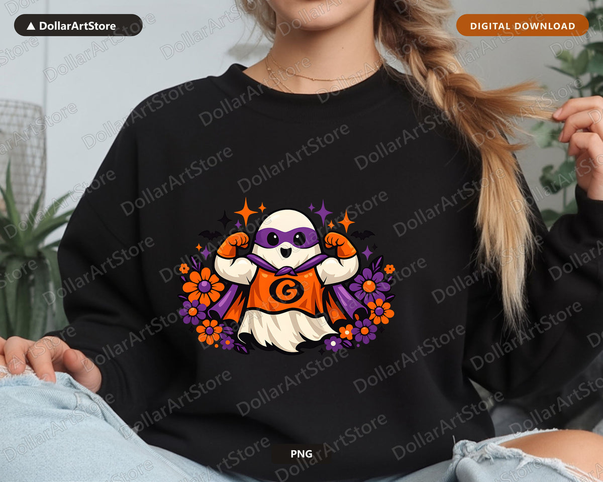 Cute Halloween Ghost Superhero PNG, Sublimation Design Digital Download
