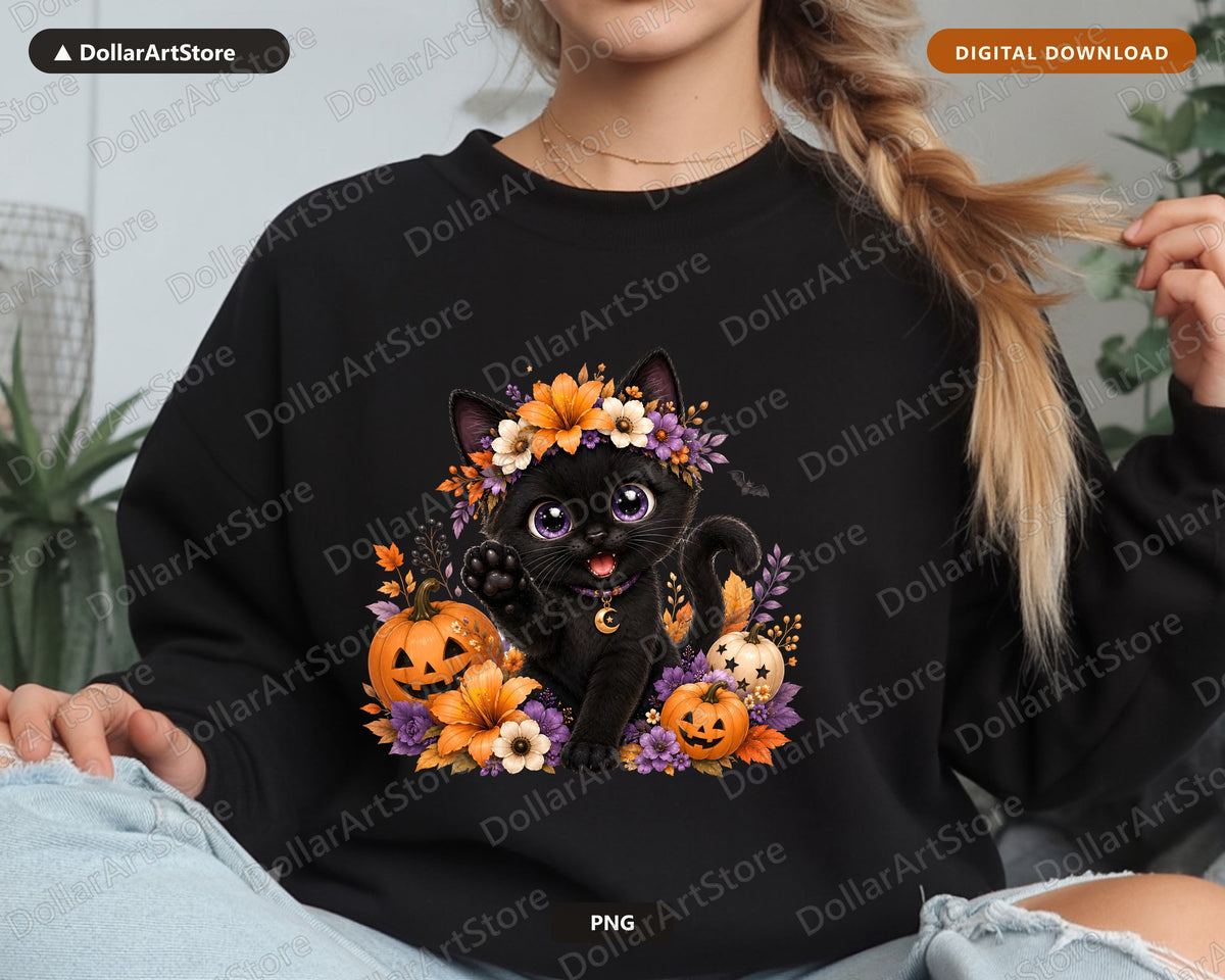 Black Cat Halloween PNG, Sublimation Design, Shirt Design Digital Download