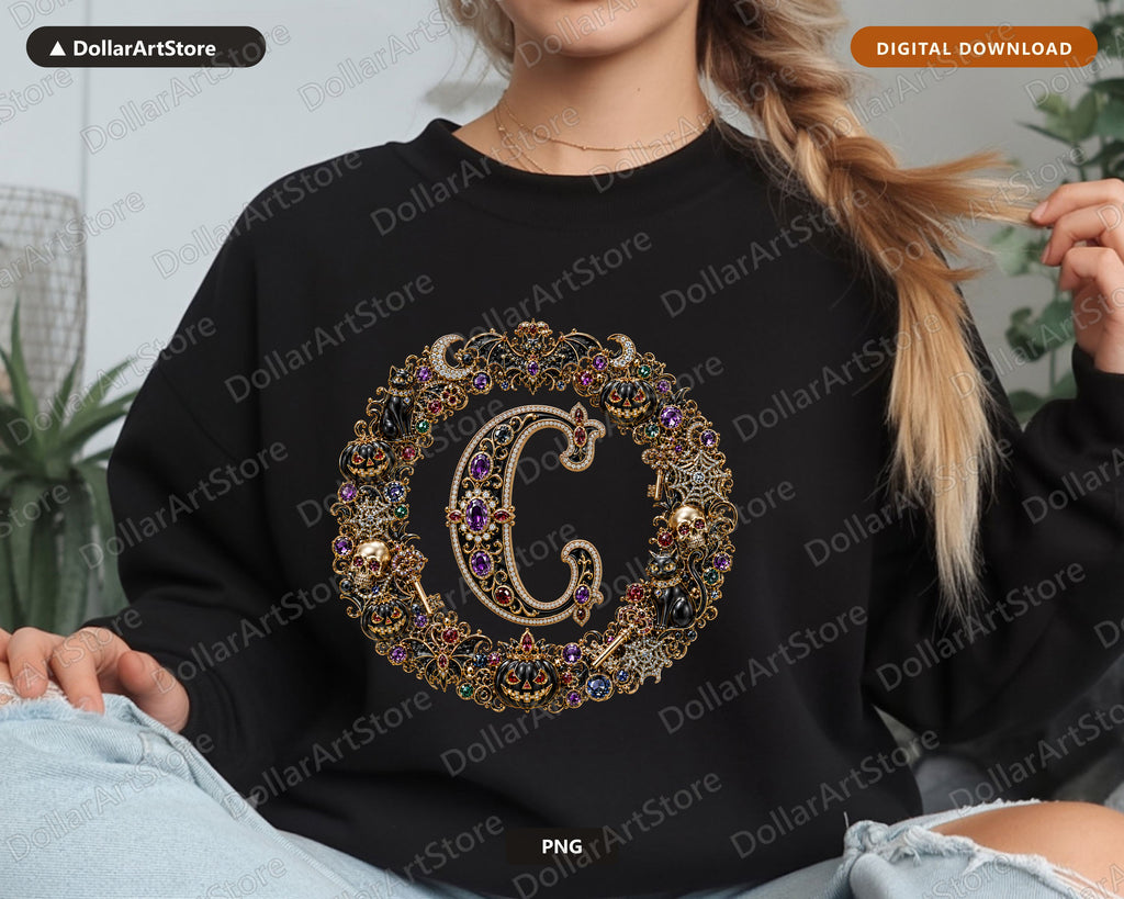 Halloween Monogram G PNG, Ornate Gothic Letter, Sublimation Design