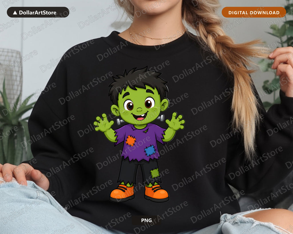 Cute Halloween Frankenstein Kid PNG, Sublimation Design Shirt Download