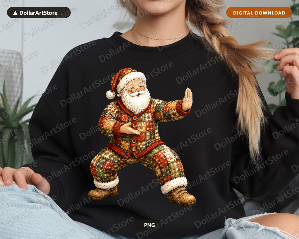 Patchwork Santa PNG Sublimation Design, Christmas Shirt Print Download