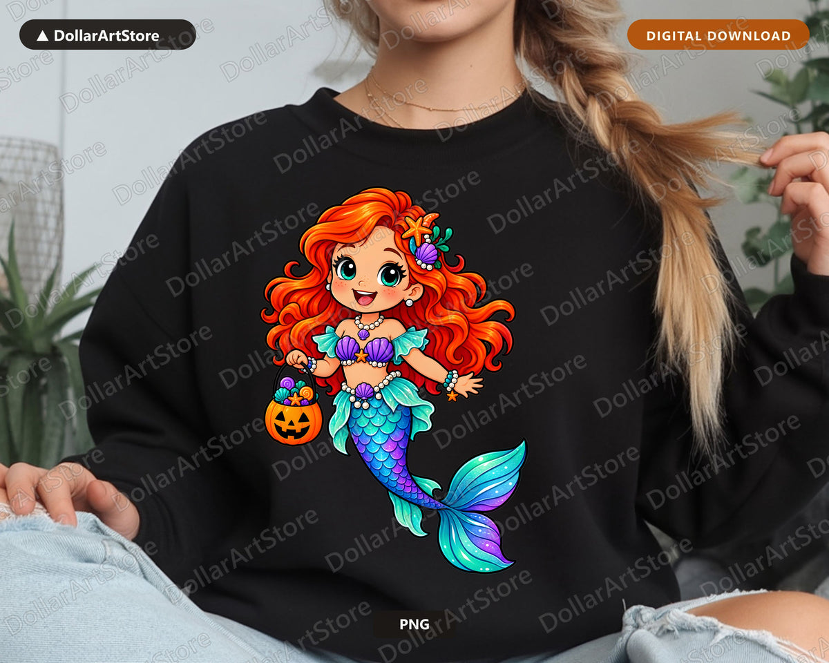 Mermaid Girl Halloween PNG, Sublimation Design, Shirt & Tumbler Digital Download