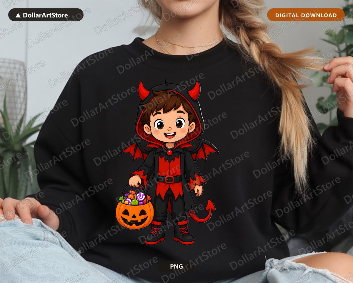 Cute Devil Costume Kid PNG, Halloween Sublimation Design Digital Download