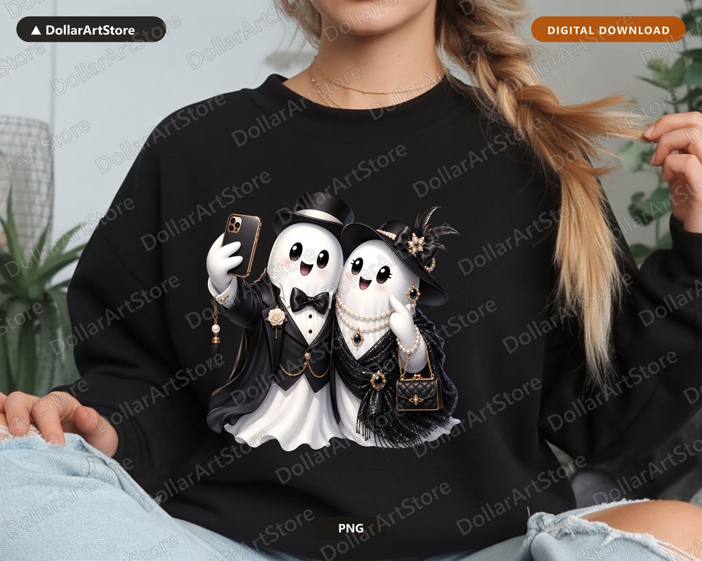 Cute Halloween Ghost PNG, Elegant Fashion Sublimation Design, Shirt & Tumbler Digital Download