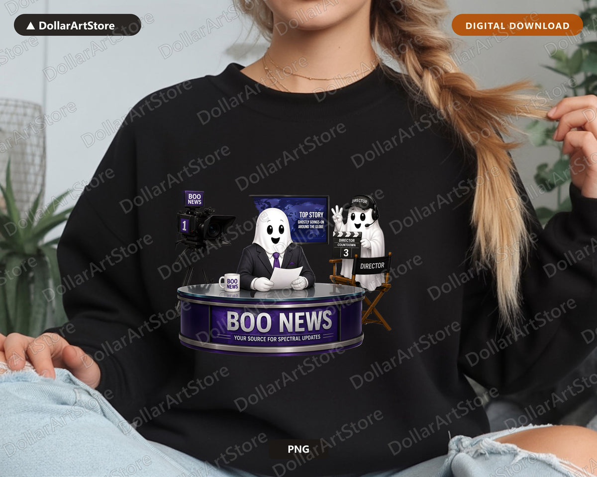 Cute Halloween Ghost PNG, Boo News Design, Sublimation Shirt Design Digital Download