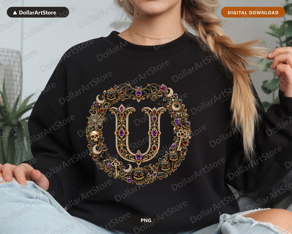 Halloween Monogram Letter U PNG, Sublimation Design, Shirt & Tumbler Digital Download