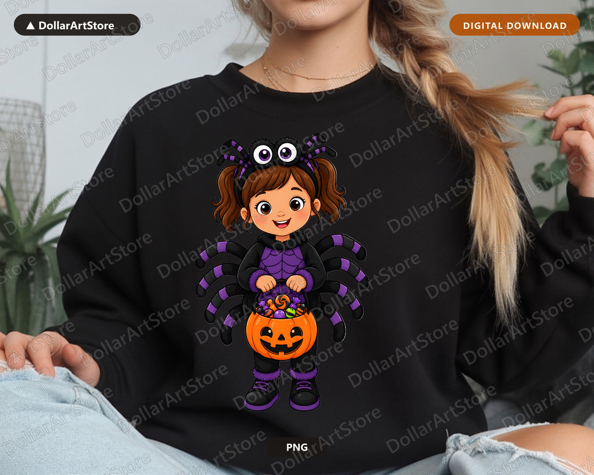 Cute Spider Halloween Costume Kid PNG, Sublimation Design, Shirt Design Digital Download