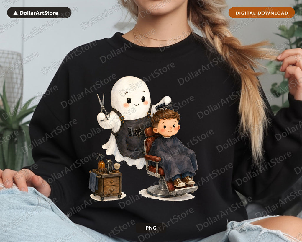 Cute Ghost Barber PNG, Sublimation Design, Shirt & Tumbler Graphic Download