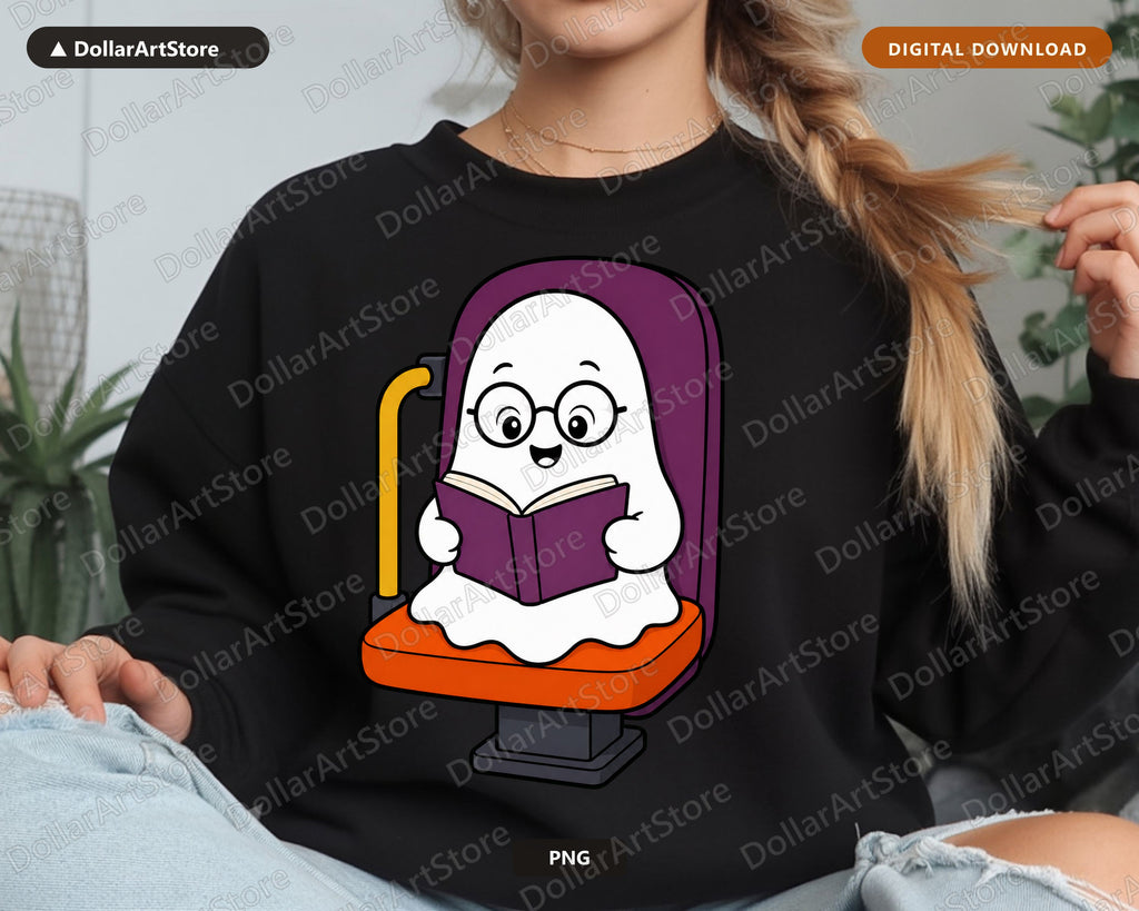 Bookish Ghost PNG, Cute Reading Character Design, Shirt & Tumbler PNG
