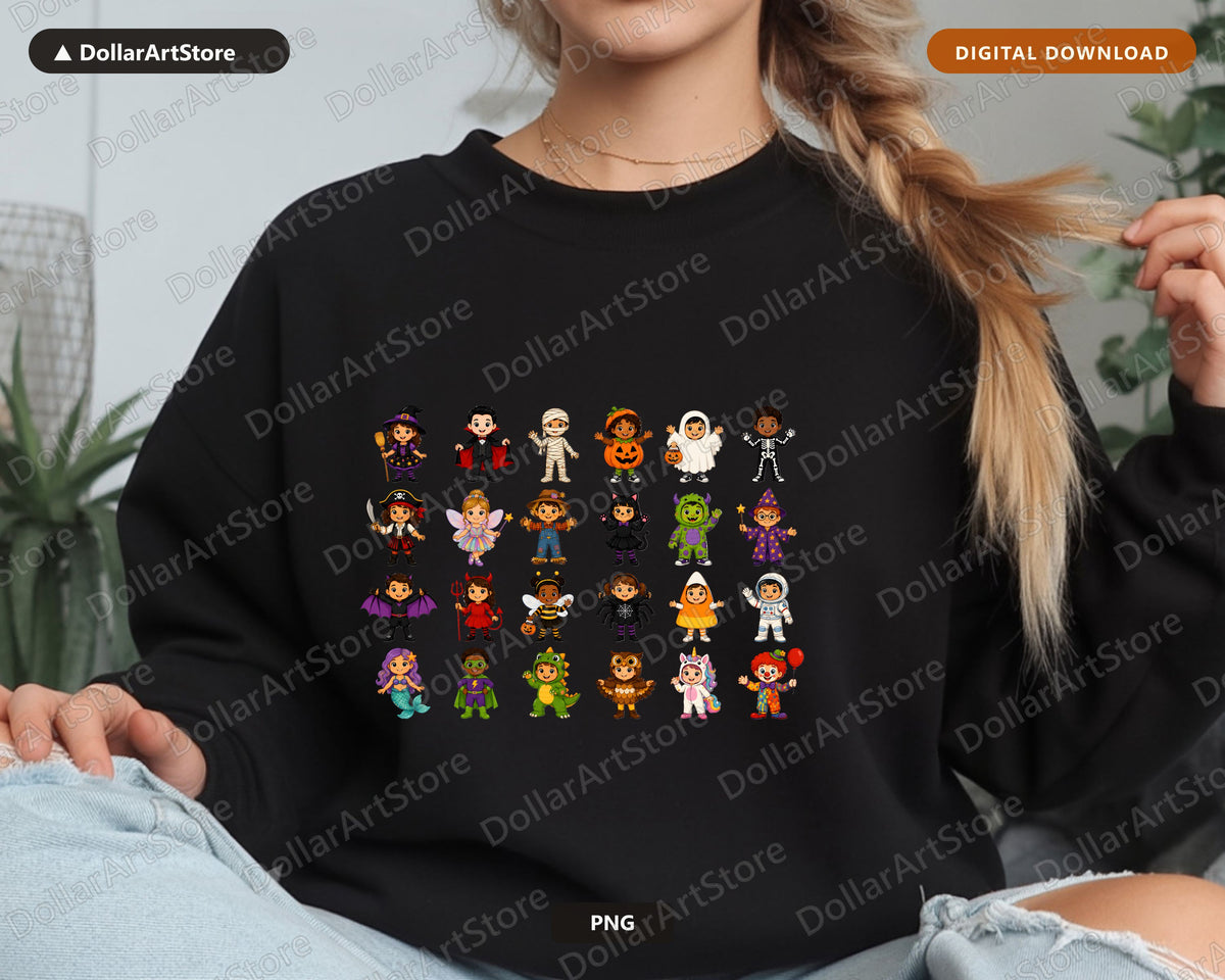 Halloween Costume Kids PNG, 16 Cute Characters, Sublimation Design