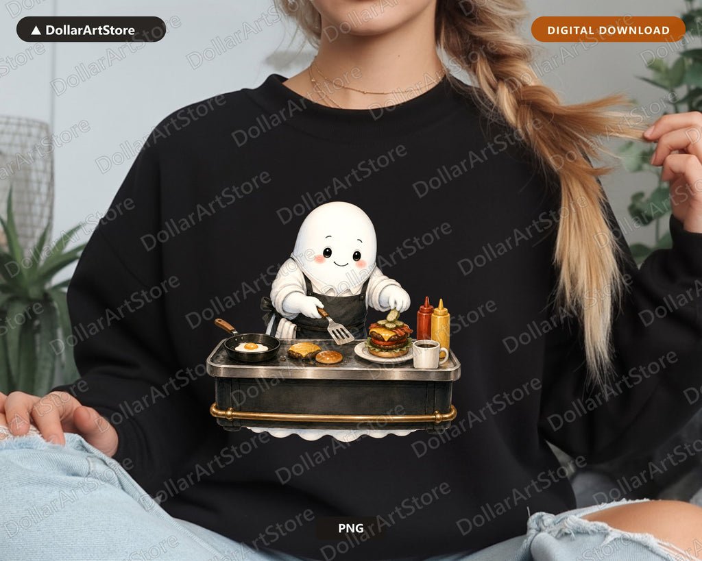 Cute Ghost Chef PNG, Sublimation Design, Kitchen Shirt Design Digital Download