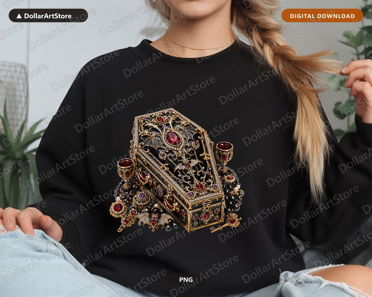 Gothic Coffin Jewelry PNG, Dark Baroque Design, Sublimation Shirt & Tumbler PNG