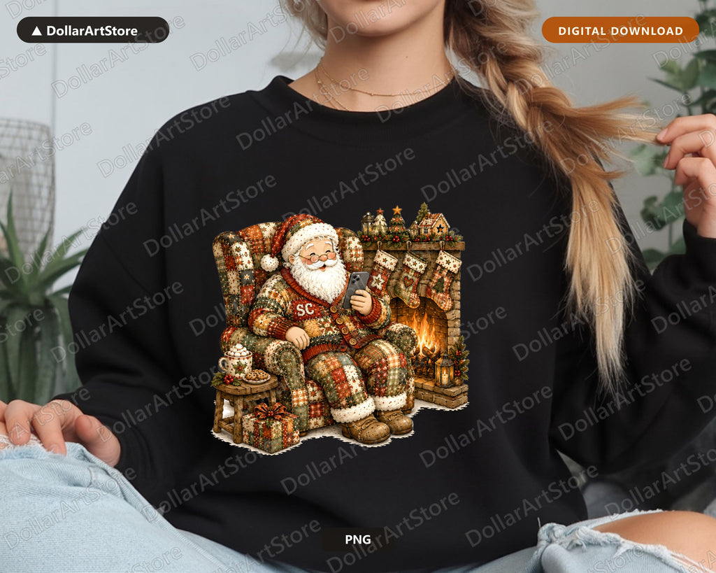 Santa Patchwork PNG, Sublimation Design, Christmas Shirt Digital Download