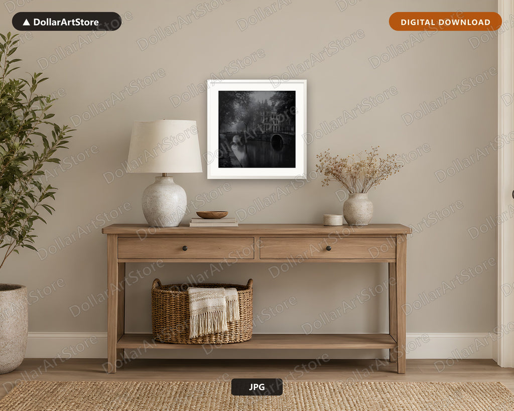 Amsterdam Canal Bridge Black & White Printable Wall Art