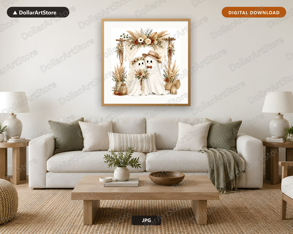 Boho Ghost Wedding Scene Printable Wall Art Digital Download