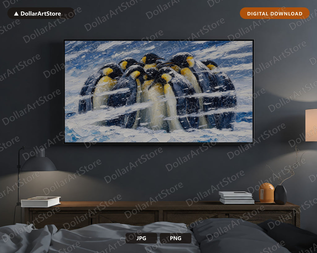 Cozy Arctic Penguins Winter Textured Frame TV Art