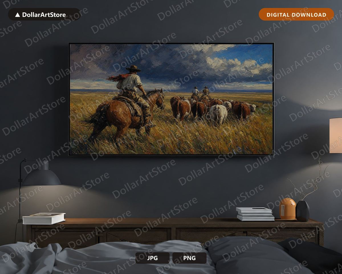 Rustic Western Landscape Frame TV Art, Cozy Cowboy Prairie Scenery Samsung Frame TV Digital Download 4K