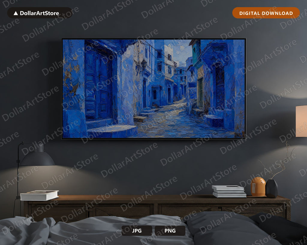 Textured Blue Street Scenery Frame TV Art, Samsung Frame TV Digital Download, 4K Architectural Art