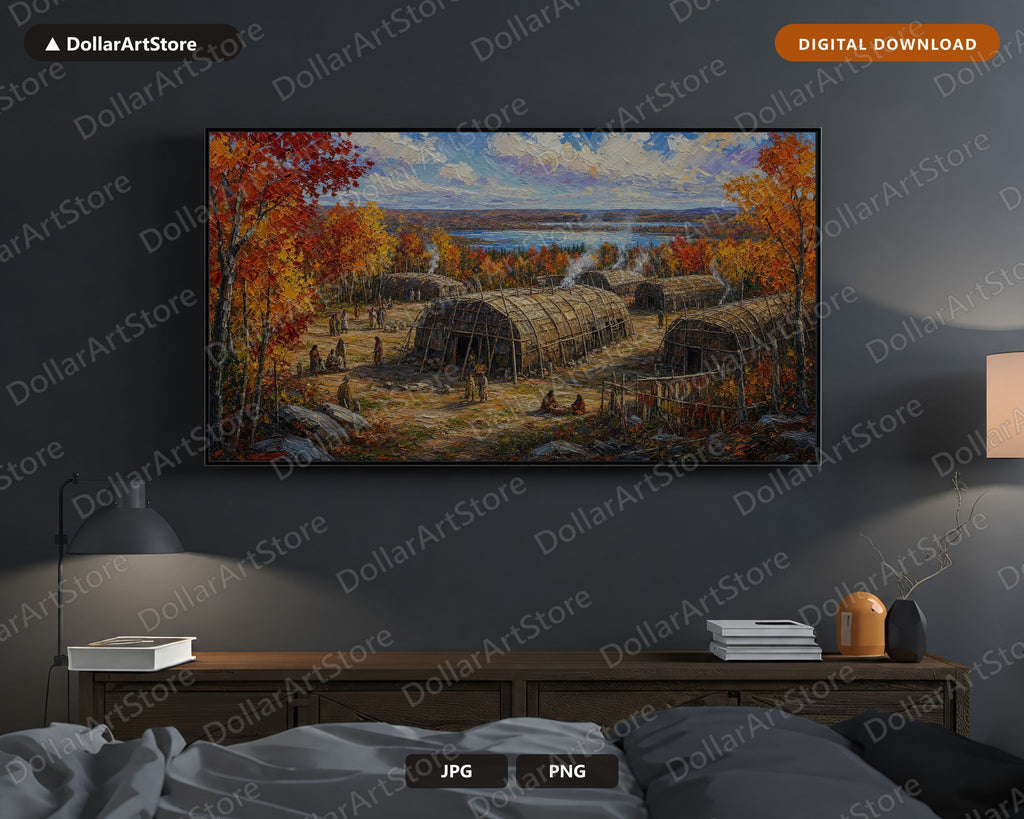 Cozy Autumn Landscape Frame TV Art, Indigenous Settlement, Samsung Frame TV Digital Download, 4K Scenery