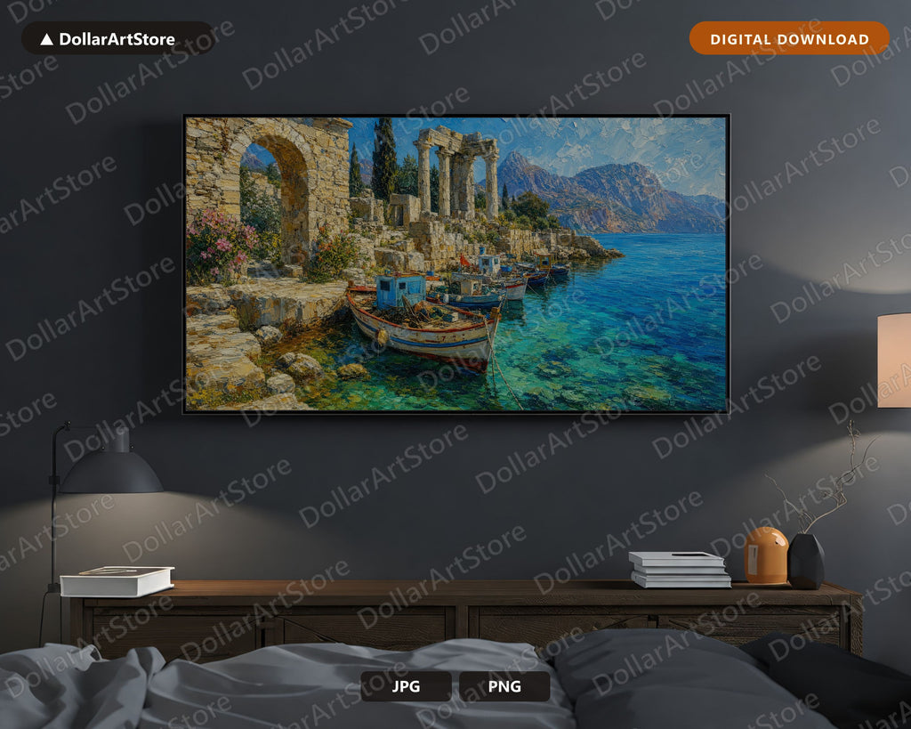Mediterranean Ruins Frame TV Art, Samsung Frame TV Digital Download, Coastal Scenery 4K