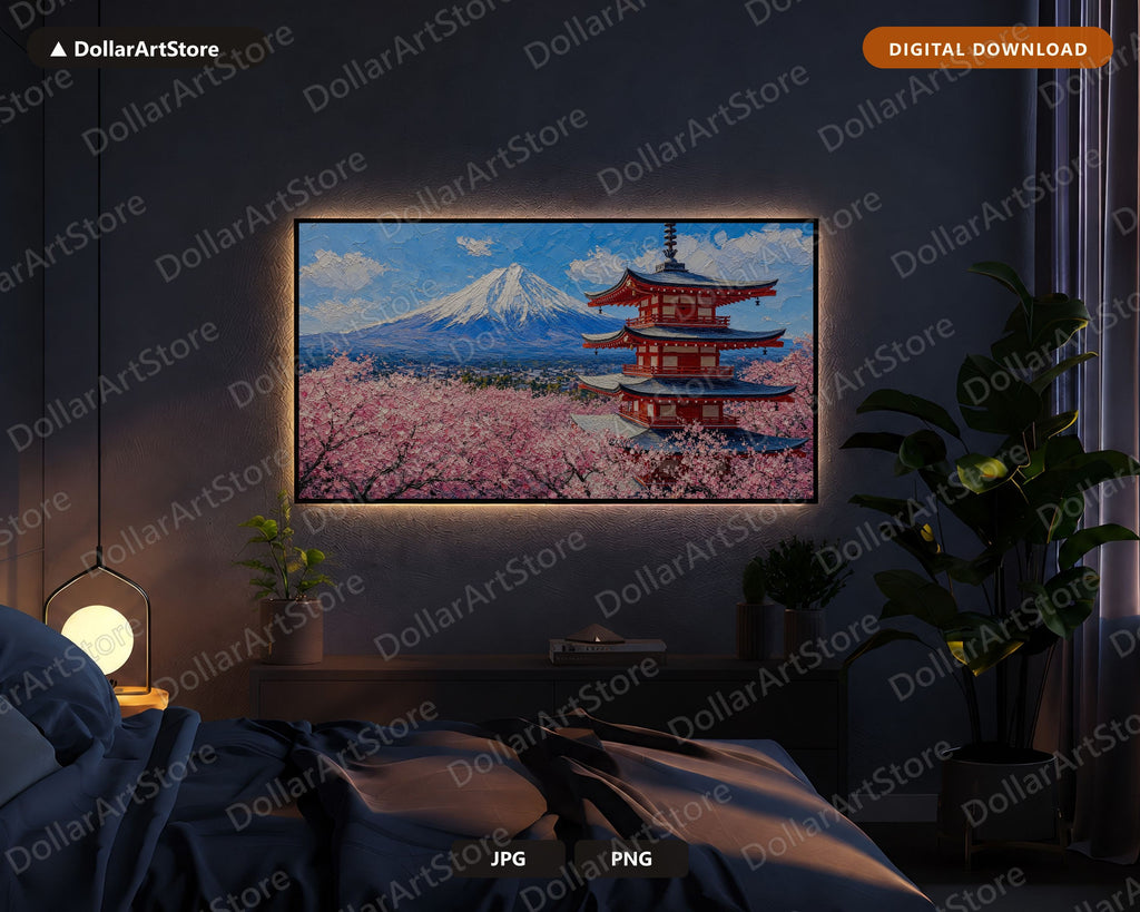 Cozy East Asia Frame TV Art, Samsung Frame TV Digital Download, 4K Scenic Landscape with Japanese Pagoda