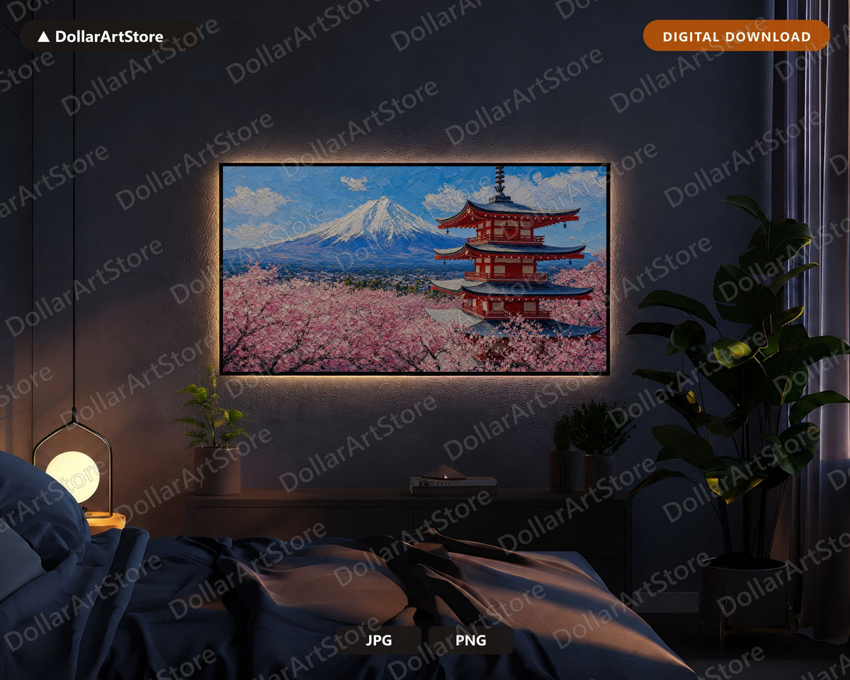 Cozy East Asia Frame TV Art, Samsung Frame TV Digital Download, 4K Scenic Landscape with Japanese Pagoda