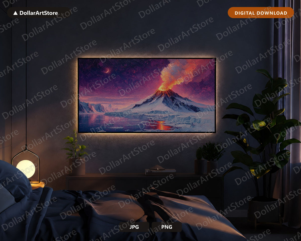 Erupting Winter Arctic Volcano Samsung Frame TV Art