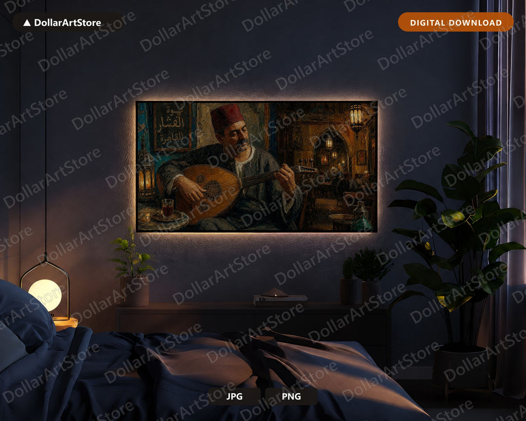 Cozy Earthy Frame TV Art, Middle Eastern Musician Samsung Frame TV Digital Download, Textured 4K Screensaver Art