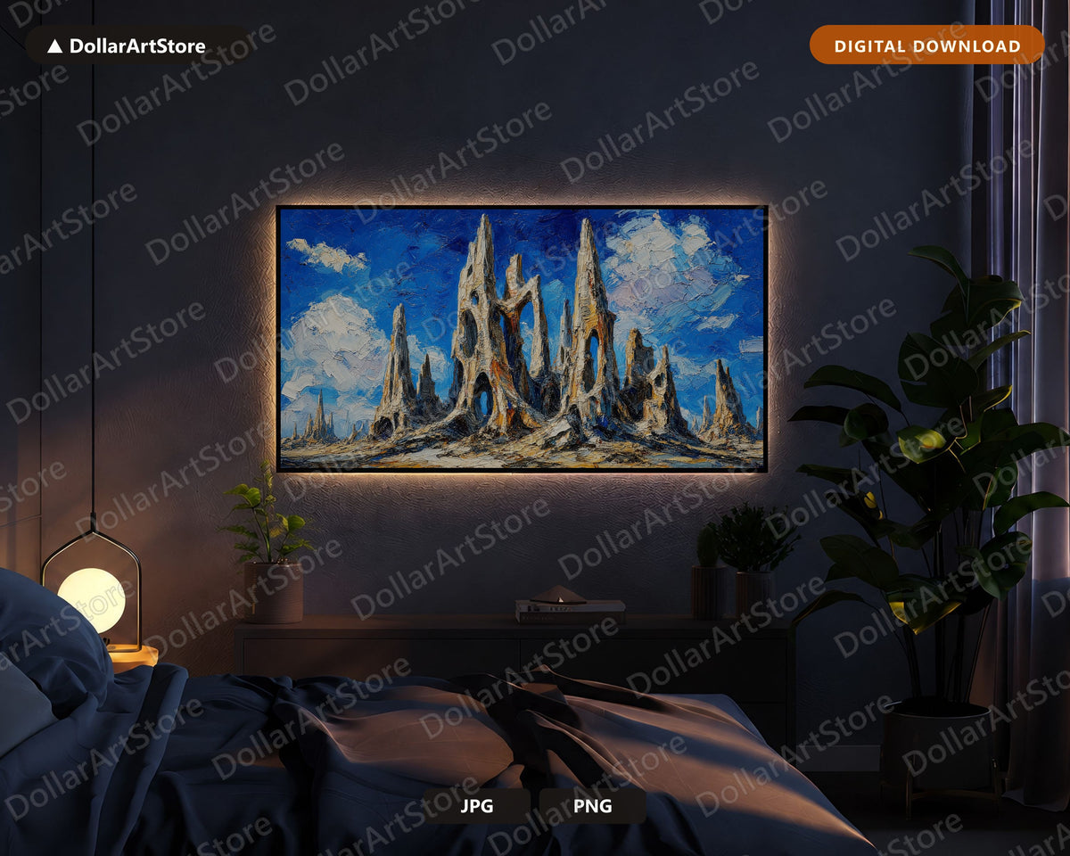 Cozy Barcelona Spires Frame TV Art, Textured Sagrada Familia Samsung TV Download 4K