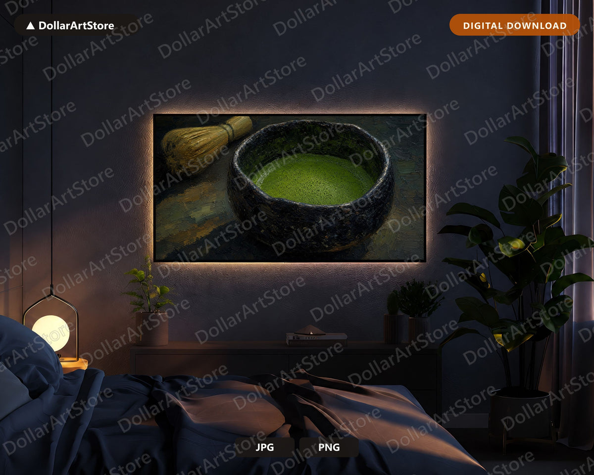 Cozy Matcha Bowl Frame TV Art, Samsung Frame TV Digital Download, 4K Textured Asian Screensaver