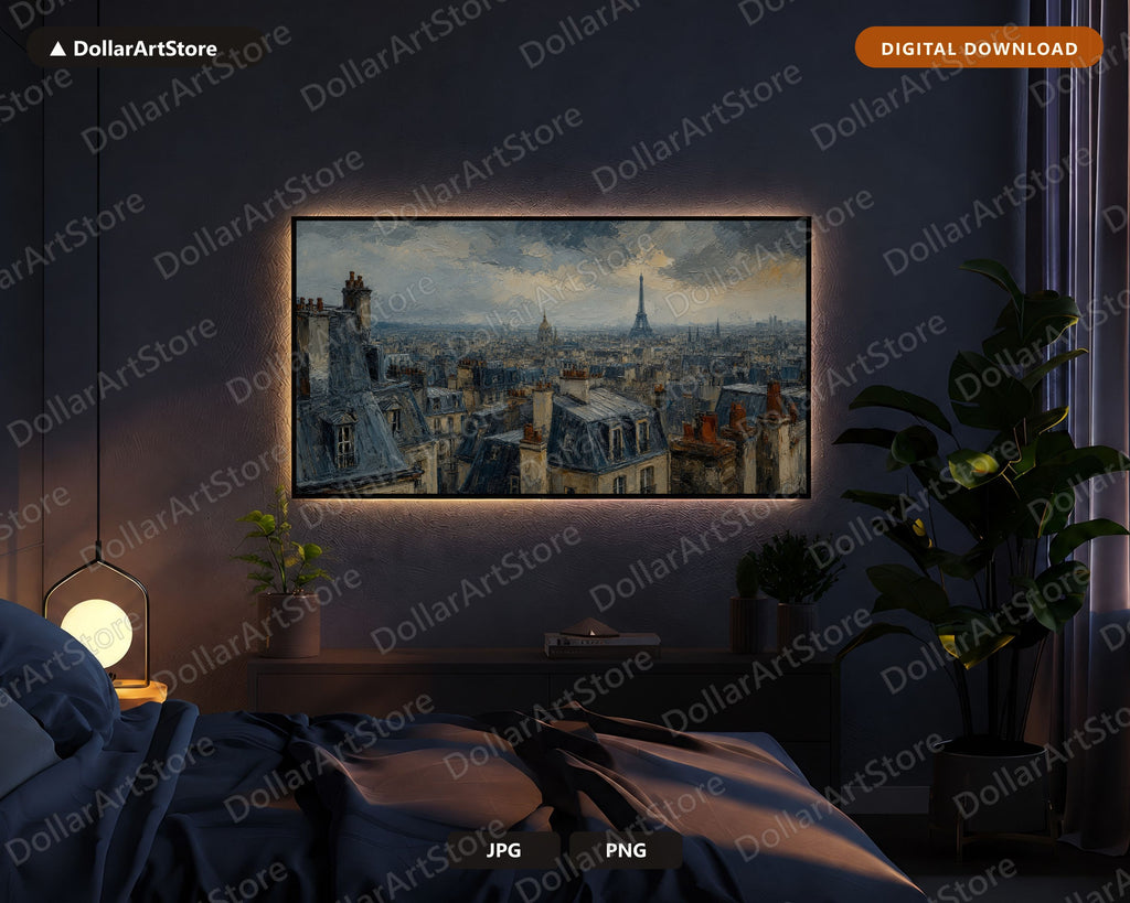 Cozy Paris Cityscape Frame TV Art, Eiffel Tower Samsung Frame TV Digital Download 4K