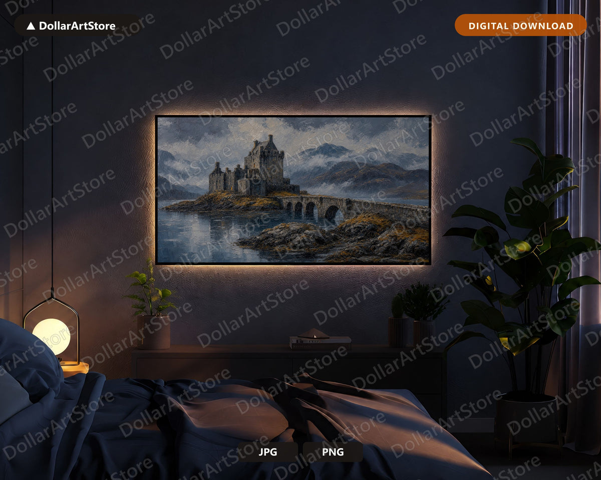 Cozy Textured Castle Frame TV Art, Scottish Highlands Scenery Samsung Frame TV Digital Download 4K