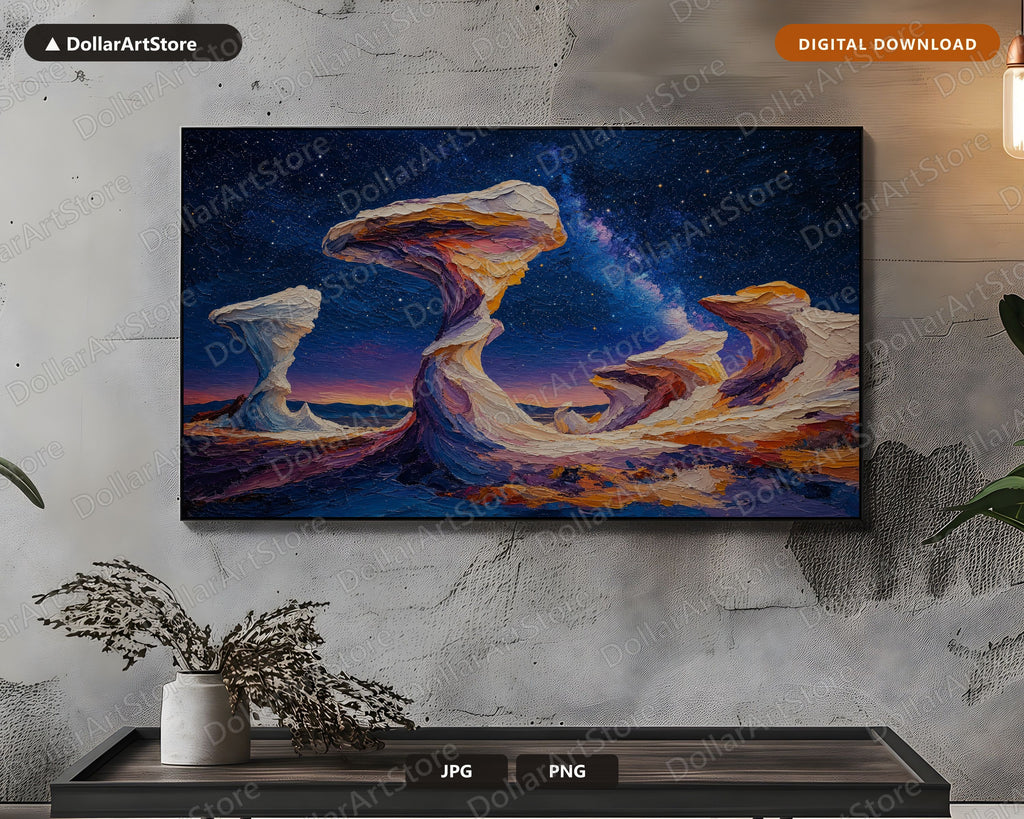 Cozy Desert Landscape Frame TV Art, Samsung Frame TV Digital Download, Starry Night Scenery 4K