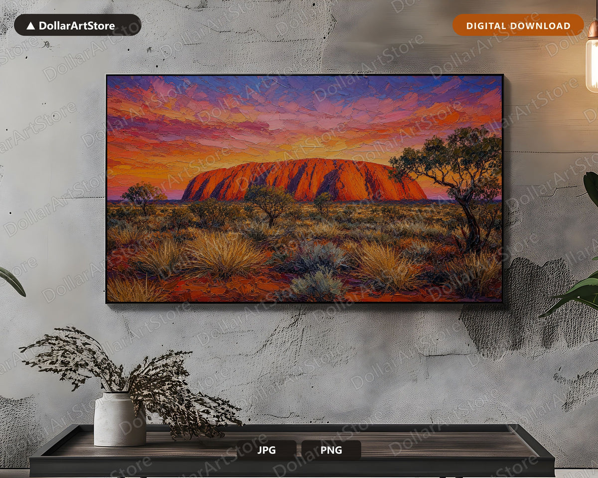 Uluru Sunset Frame TV Art, Cozy Desert Landscape Samsung Frame TV Digital Download 4K