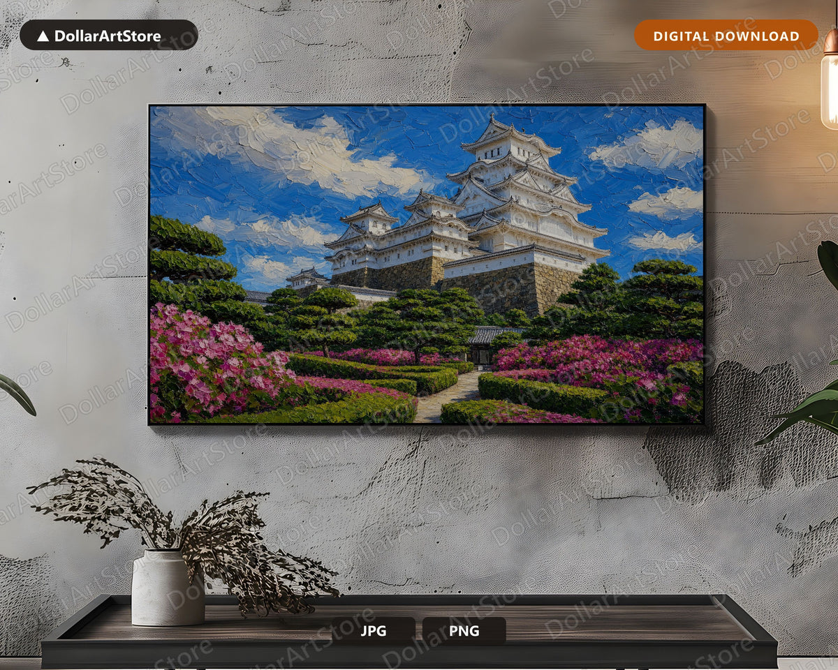 Cozy Textured Japanese Castle Frame TV Art, Samsung Frame TV Digital Download, 4K Screensaver