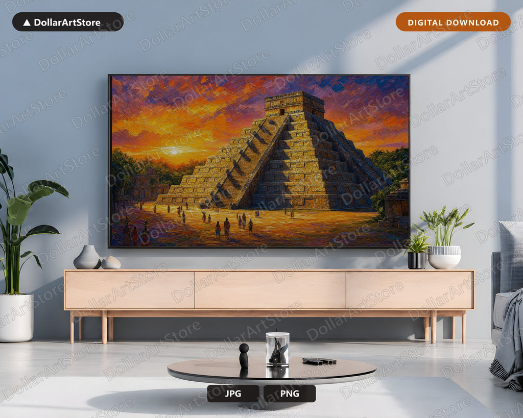 Aztec Pyramid Sunset Frame TV Art, Textured Landscape 4K Digital Download, Samsung Frame TV Screensaver