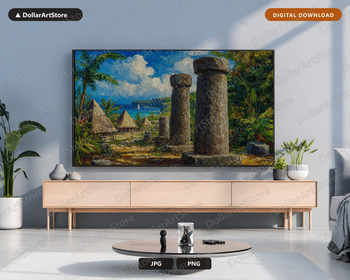 Tropical Latte Stones Frame TV Art, Guam Scenery 4K Digital Download, Samsung Frame TV Screensaver