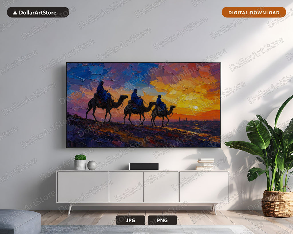 Desert Caravan Frame TV Art, Samsung Frame TV Digital Download, Textured Sunset Scenery