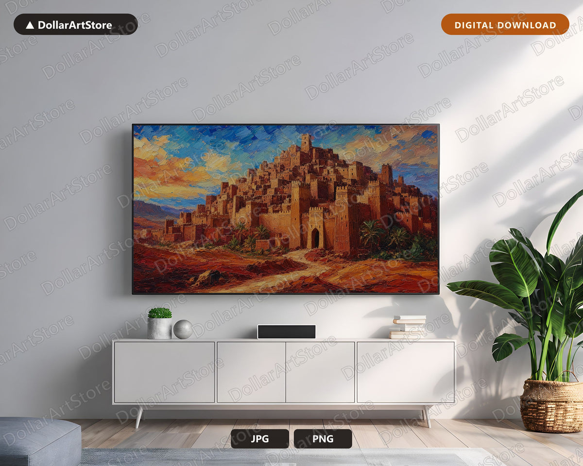 Cozy Desert Kasbah Frame TV Art, Textured North Africa Landscape 4K Samsung Frame