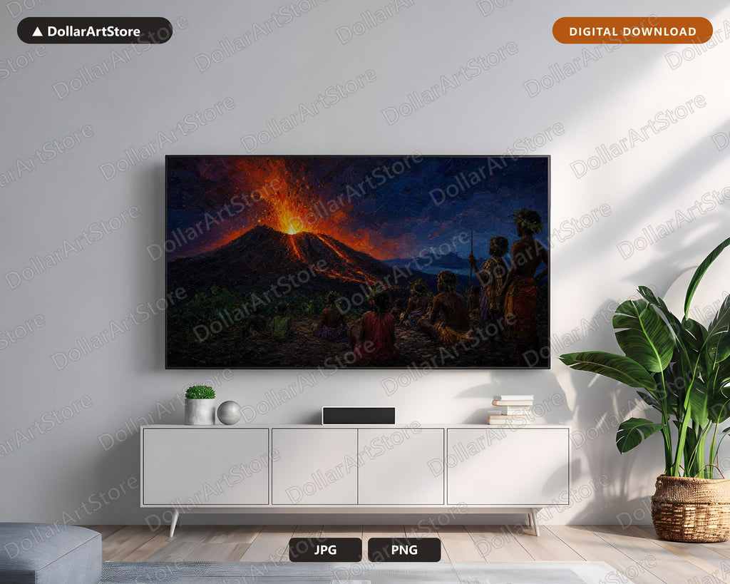 Volcanic Eruption Frame TV Art, Samsung Frame TV Digital Download, 4K Dark Scenery Screensaver